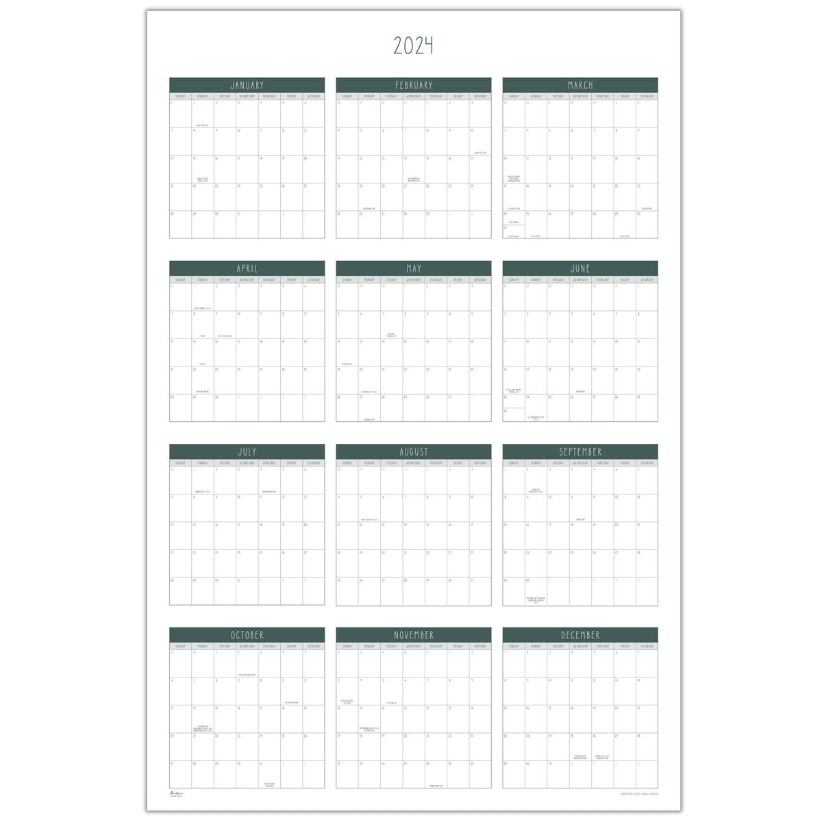 Printable Yearly Wall Calendar Laurel Denise