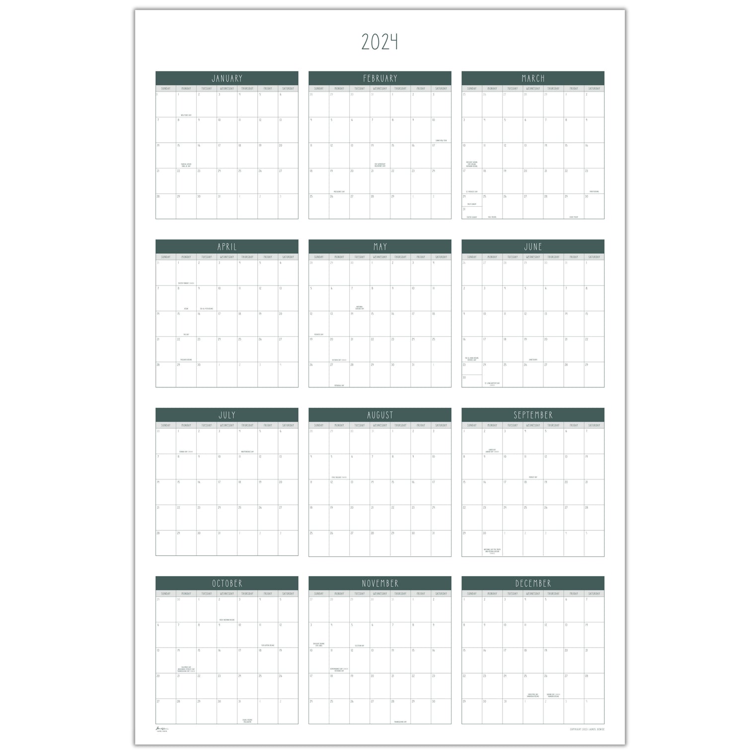 Printable Yearly Wall Calendar