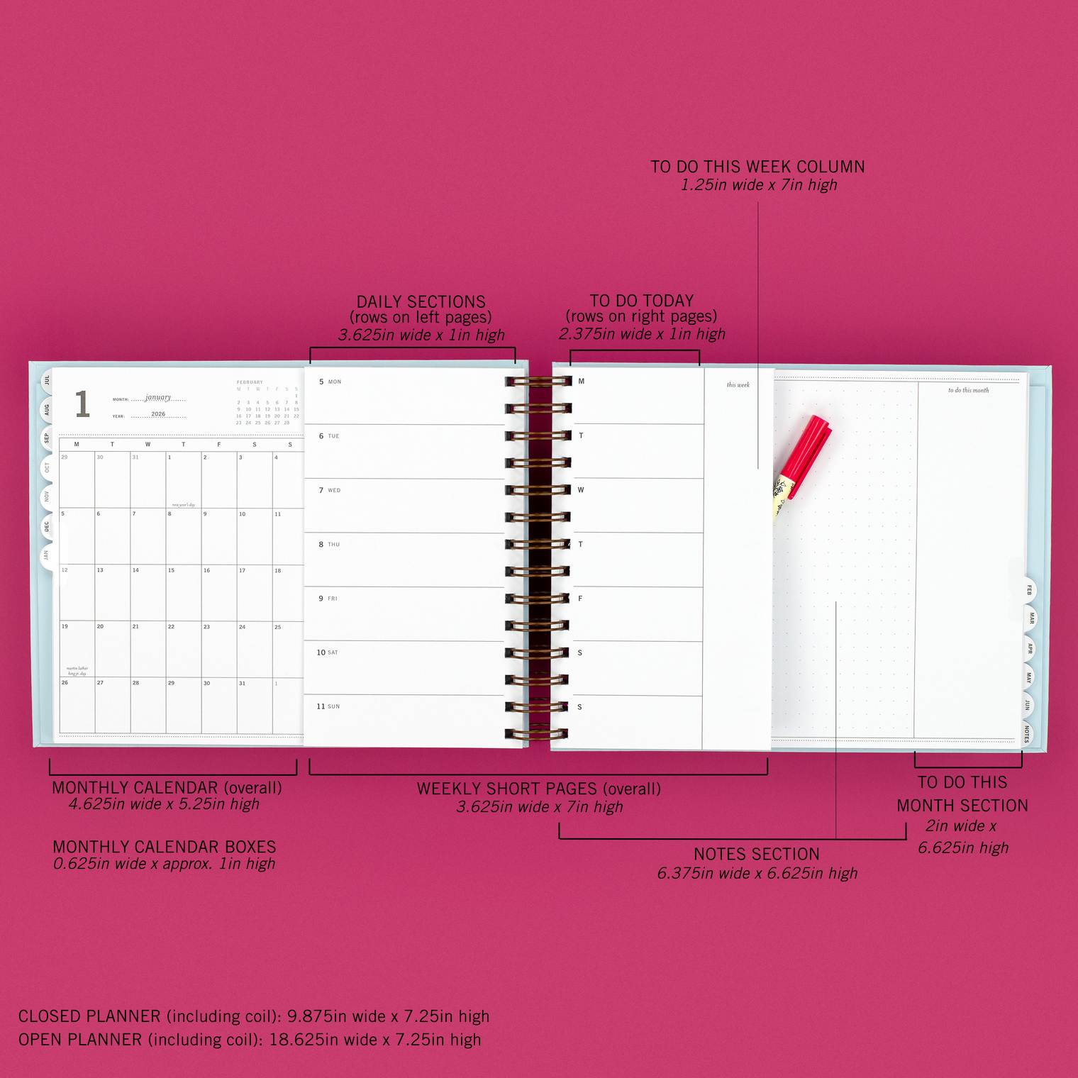 MINI Horizontal Week + Month Planner, 2025-2026 | Lucky Day