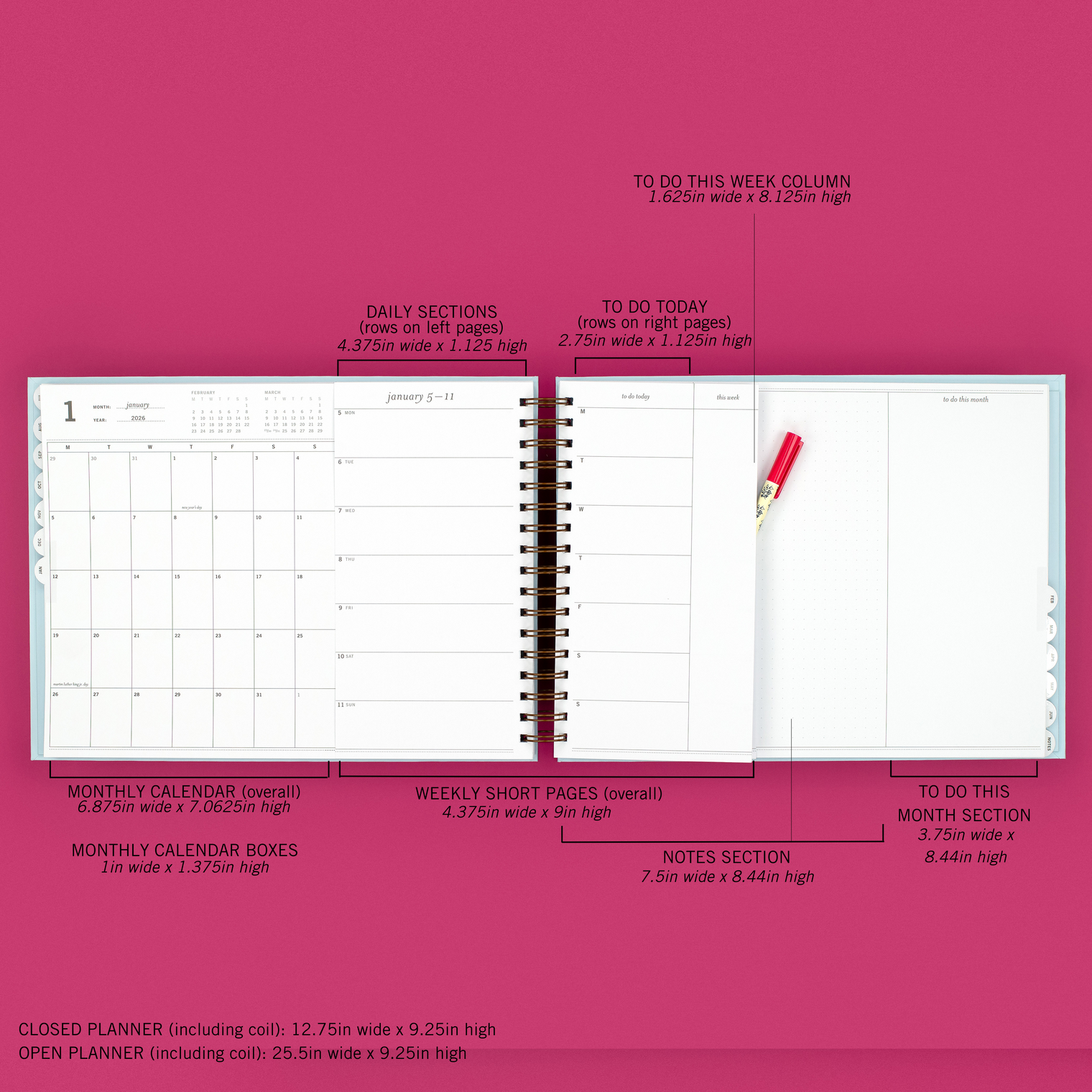 Horizontal Week + Month Planner, 2025-2026 | Lucky Day