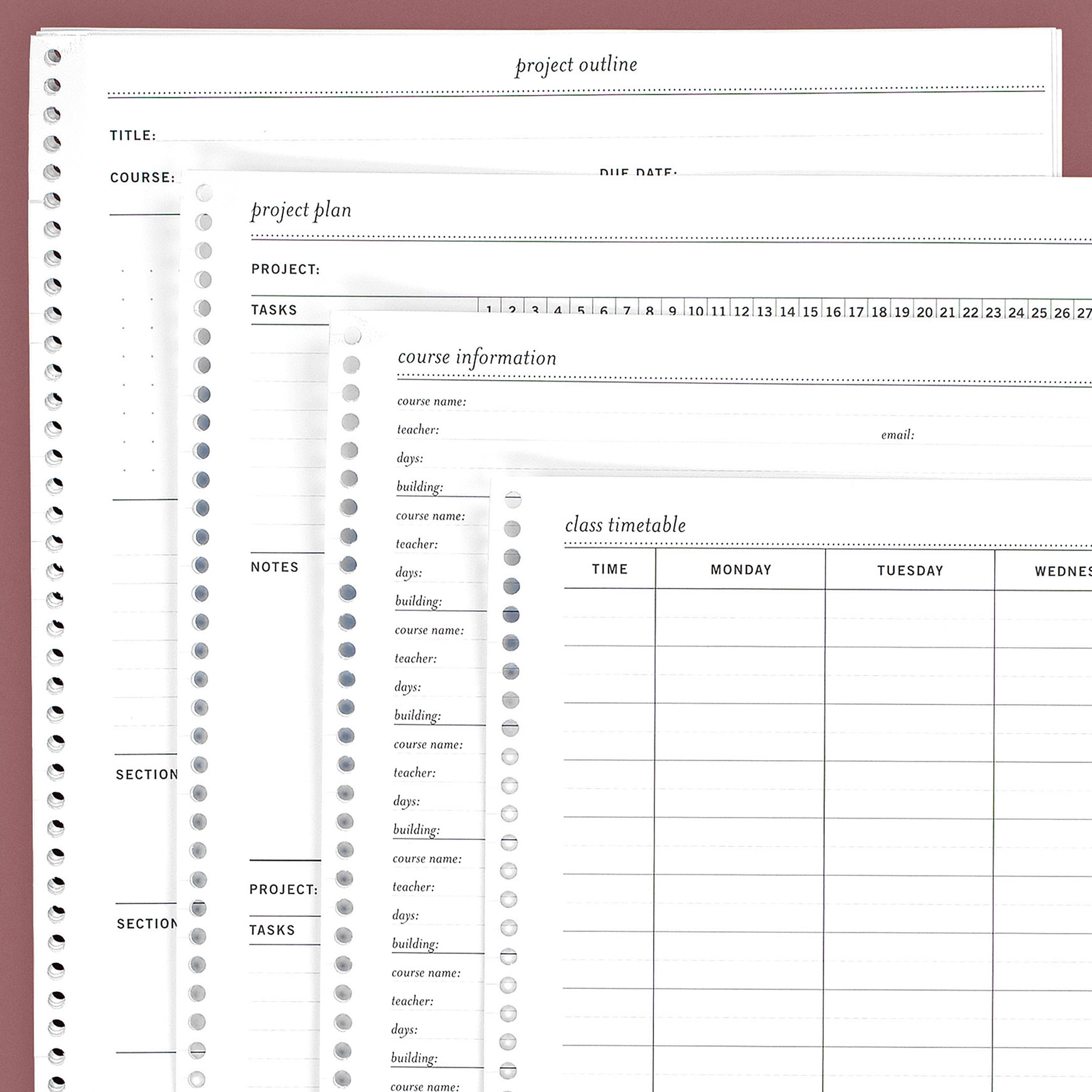 Student Planner Inserts for Class & Project Planning | Laurel Denise ...