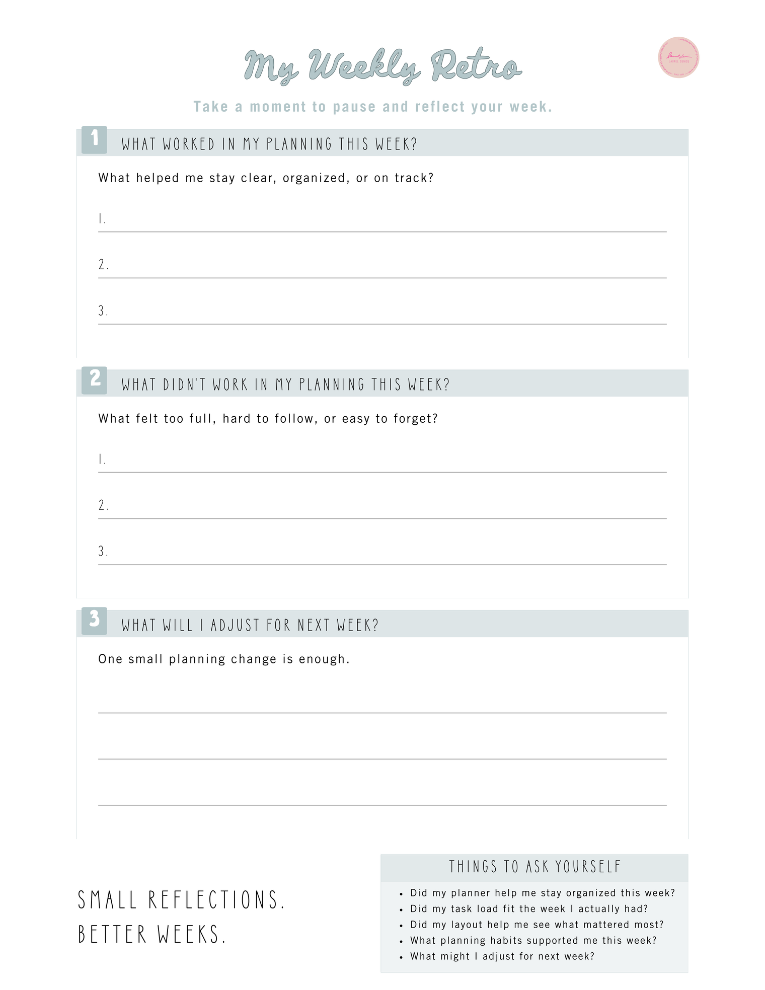 Weekly Reflection Printable | My Weekly Retro